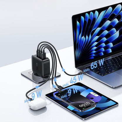 Зарядно устройство за мрежа Baseus EnerFill FH11, 140W, 5A, 1 x USB-A - 3 x USB-C, Черно E0121J00