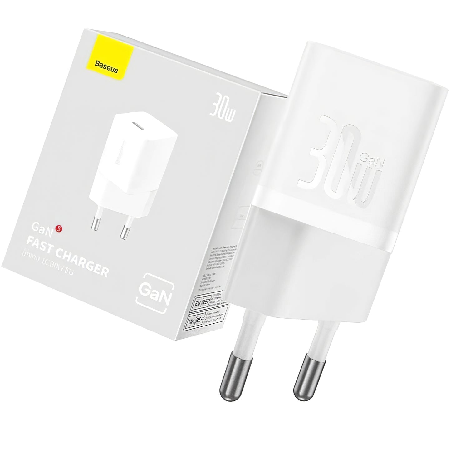 Мрежово зарядно устройство Baseus GaN GaN Mini 1C, 30W, 3A, 1 x USB-C, бяло CCGN070502