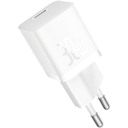 Мрежово зарядно устройство Baseus GaN GaN Mini 1C, 30W, 3A, 1 x USB-C, бяло CCGN070502