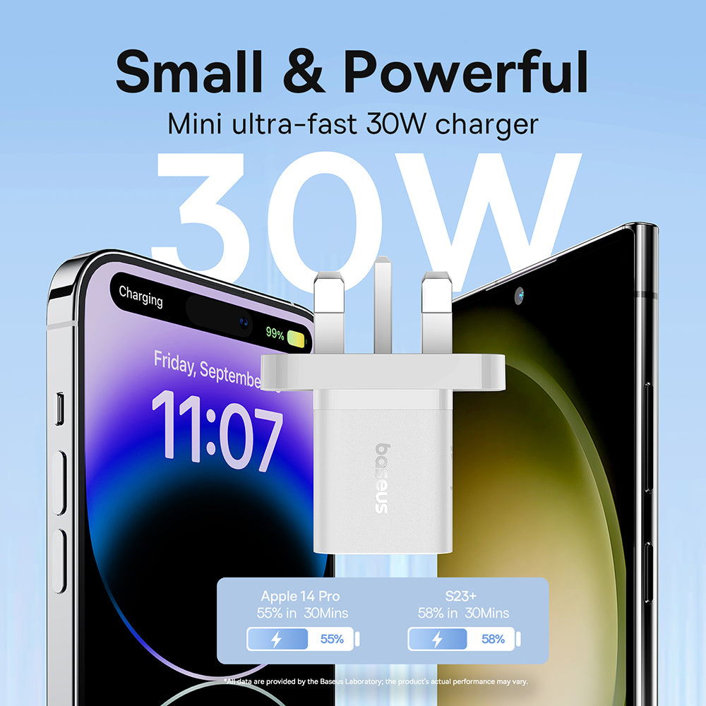 Зарядно за мрежа Baseus GaN5 UK, 30W, 3A, 1 x USB-C, Бяло P10110906213-00