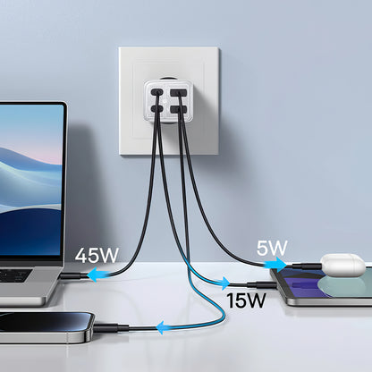 Мрежово зарядно устройство Baseus GaN6 Pro, 65W, 3,25A, 2 x USB-A - 2 x USB-C, бяло 