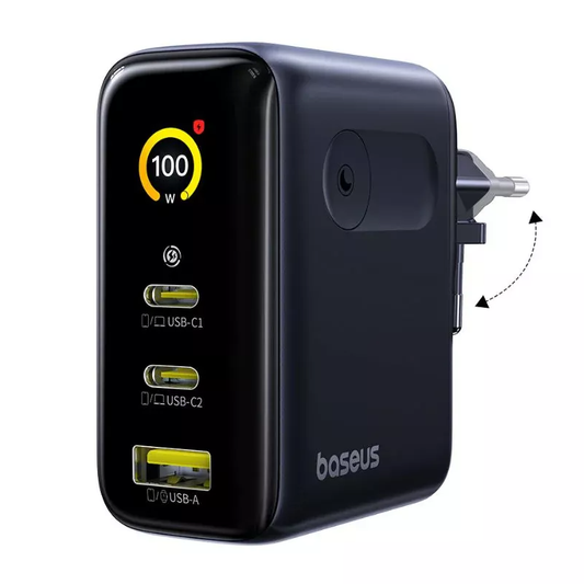 Зарядно устройство Baseus PicoGo AE21 Display, 100W, 5A, 1 x USB-A - 2 x USB-C, Черно E0121B00