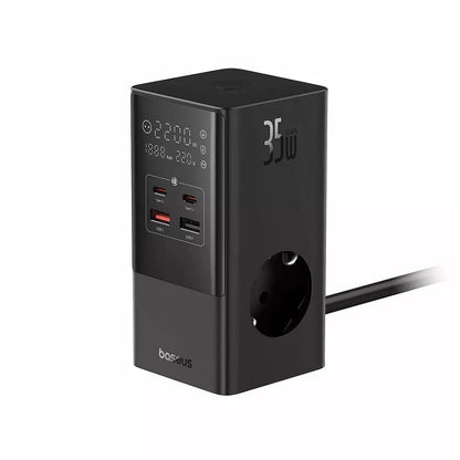 Зарядно устройство за мрежа Baseus PowerCombo, 35W, 5A, 2 x USB-A - 2 x USB-C - 3 x Schuko, Черно, Реупаковано E00023606113-00