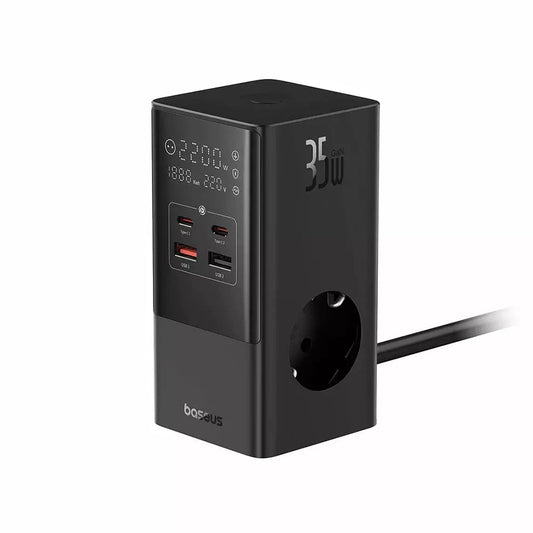 Зарядно устройство за мрежа Baseus PowerCombo, 35W, 5A, 2 x USB-A - 2 x USB-C - 3 x Schuko, Черно, Реупаковано E00023606113-00