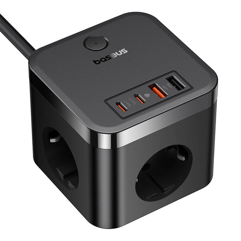 Мрежово зарядно устройство Baseus PowerCombo Cube, 30W, 3A, 2 x USB-A - 2 x USB-C - 3 x Schuko, черно E00066400117-00 