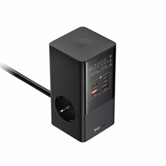 Зарядно устройство за мрежа Baseus PowerCombo, 35W, 5A, 2 x USB-A - 2 x USB-C - 3 x Schuko, Черно, Реупаковано E00023606113-00