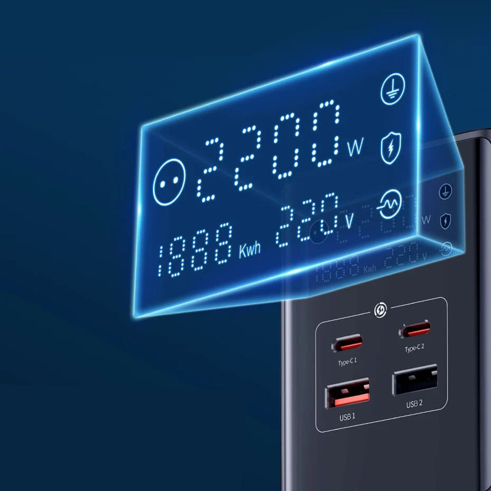 Зарядно устройство за мрежа Baseus PowerCombo, 35W, 5A, 2 x USB-A - 2 x USB-C - 3 x Schuko, Черно, Реупаковано E00023606113-00