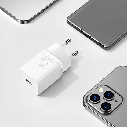 Мрежово зарядно устройство Baseus Super Si 1C, 30W, 3A, 1 x USB-C, бяло CCSUP-J02 