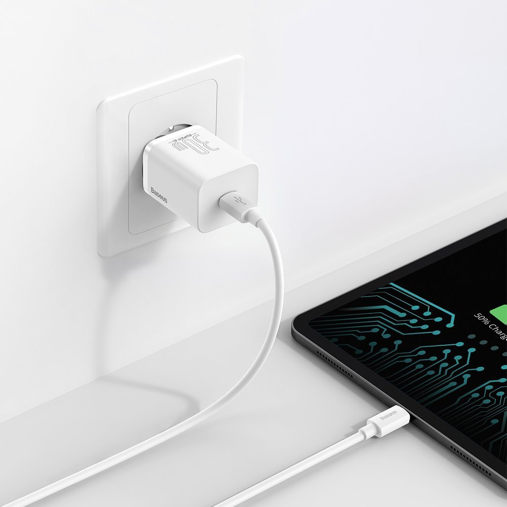 Мрежово зарядно устройство Baseus Super Si 1C, 30W, 3A, 1 x USB-C, бяло CCSUP-J02 