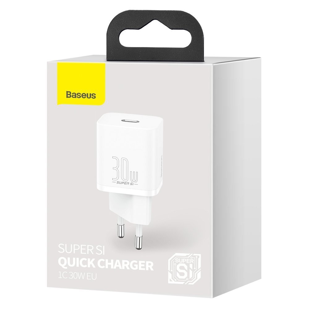 Мрежово зарядно устройство Baseus Super Si 1C, 30W, 3A, 1 x USB-C, бяло CCSUP-J02 