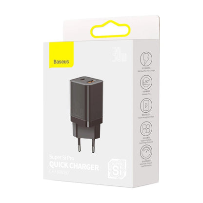 Мрежово зарядно устройство Baseus Super Si Pro, 30W, 3A, 1 x USB-A - 1 x USB-C, черно CCSUPP-E01