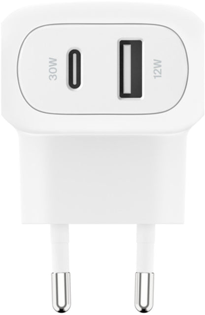 Зарядно устройство за мрежа Belkin BoostCharge Dual, 42W, 3A, 1 x USB-A - 1 x USB-C, бяло WCB009vfWH