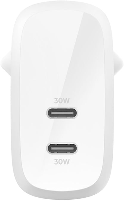 Зарядно устройство за мрежа Belkin BoostCharge Pro Dual, 60W, 3A, 2 x USB-C, бяло WCB010vfWH