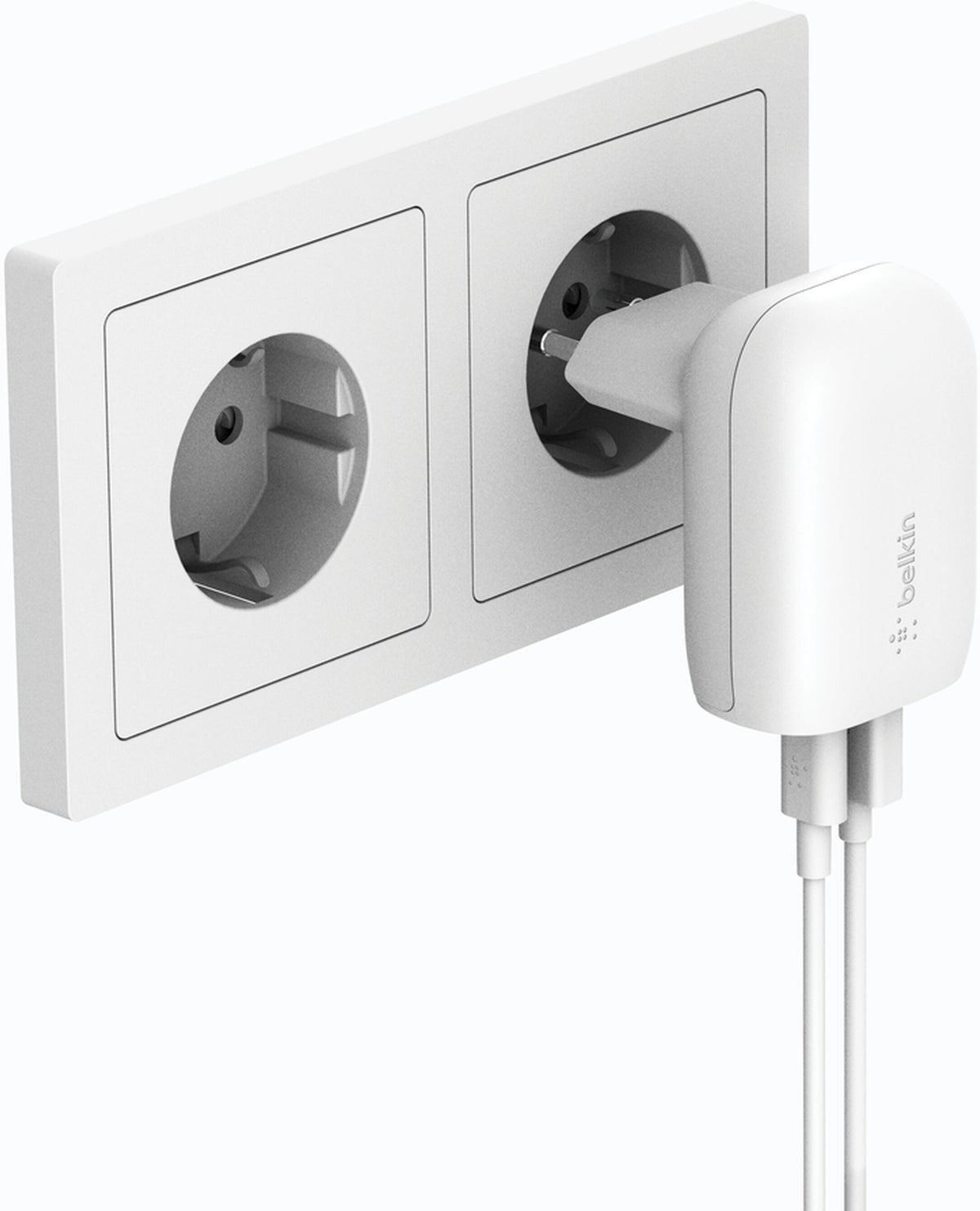 Мрежово зарядно Belkin BoostCharge Dual, 37W, 3A, 1 x USB-A - x USB-C, бяло WCB007vfWH