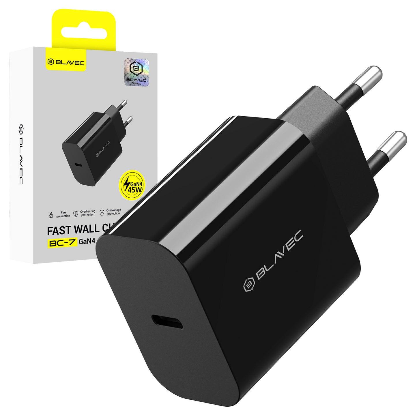 Зарядно за мрежа Blavec BC-7, 45W, 3A, 1 x USB-C, Черно