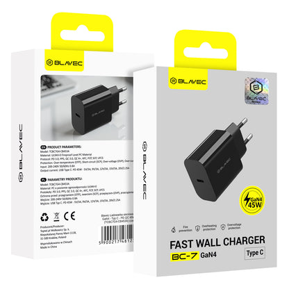 Зарядно за мрежа Blavec BC-7, 45W, 3A, 1 x USB-C, Черно