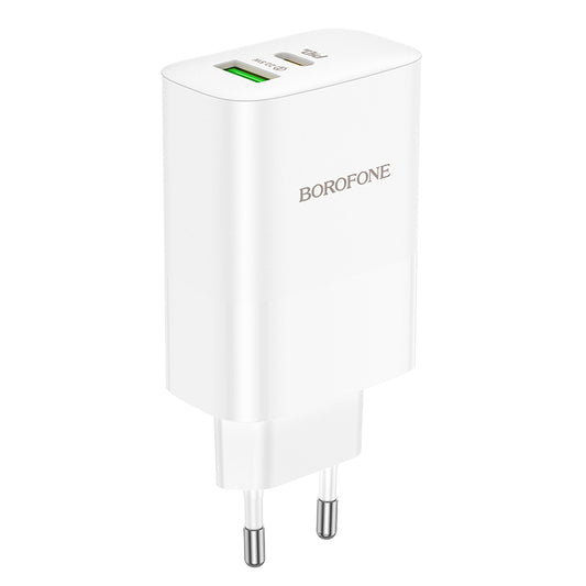 Мрежово зарядно устройство Borofone BN10, 65W, 5A, 1 x USB-A - 1 x USB-C, бяло 