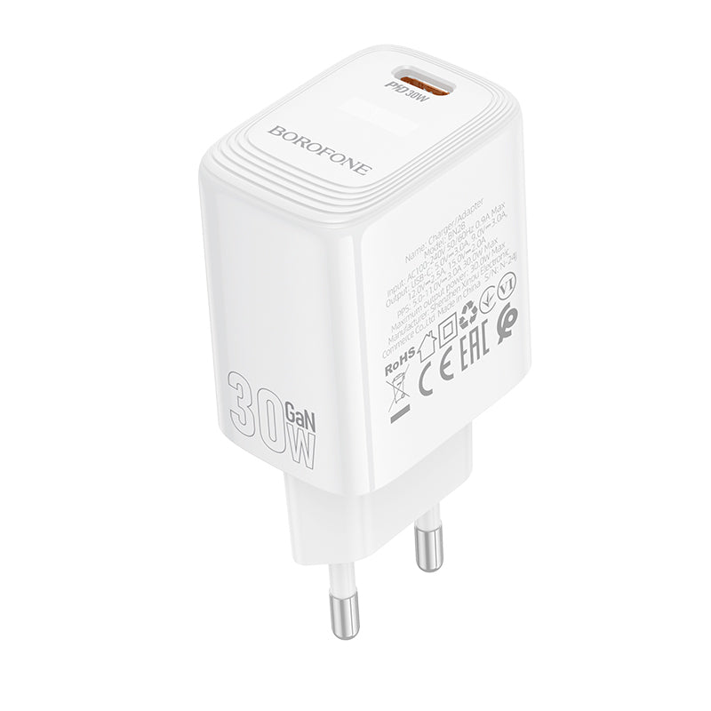 Borofone BN28 Fuente Network Charger, 30W, 3A, 1 x USB-C, White