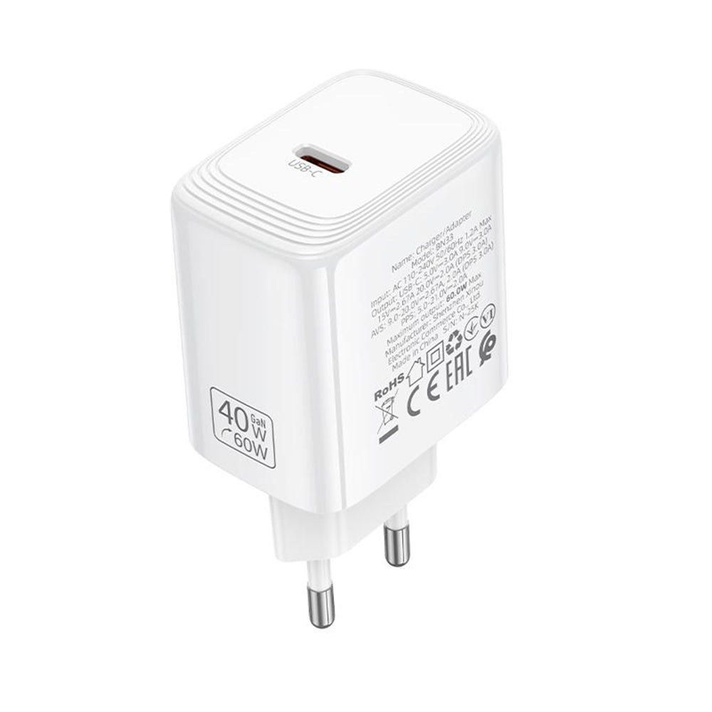 Мрежово зарядно Borofone BN33 Fuente, 40W, 1 x USB-C, бяло