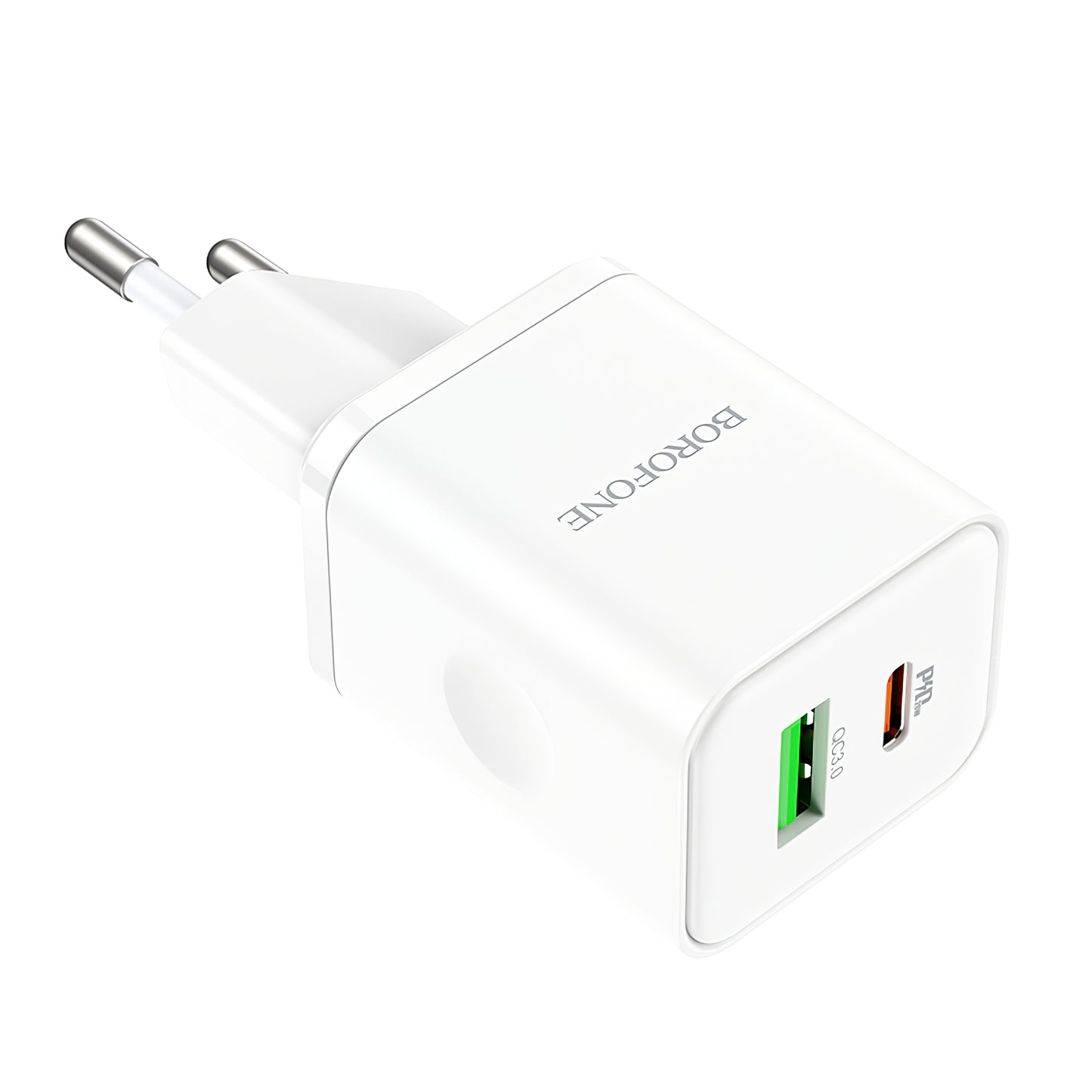 Мрежово зарядно устройство Borofone BN7, 20W, 3A, 1 x USB-A - 1 x USB-C, бяло 