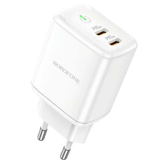 Мрежово зарядно устройство Borofone BN9, 35W, 3A, 2 x USB-C, бяло 