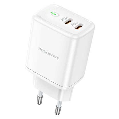 Мрежово зарядно устройство Borofone BN9, 35W, 3A, 2 x USB-C, бяло 