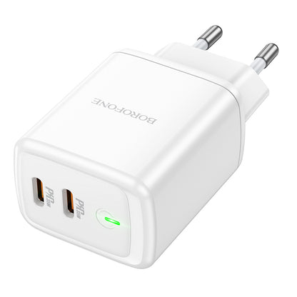 Мрежово зарядно устройство Borofone BN9, 35W, 3A, 2 x USB-C, бяло 