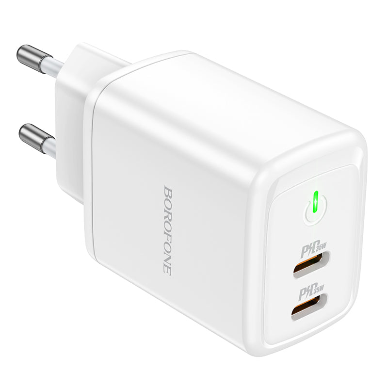 Мрежово зарядно устройство Borofone BN9, 35W, 3A, 2 x USB-C, бяло 