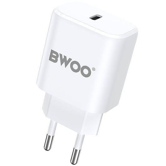 Мрежово зарядно устройство BWOO BO-CDA105, 20W, 3A, 1 x USB-C, бяло 