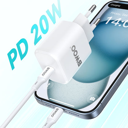 Мрежово зарядно устройство BWOO BO-CDA105, 20W, 3A, 1 x USB-C, бяло 