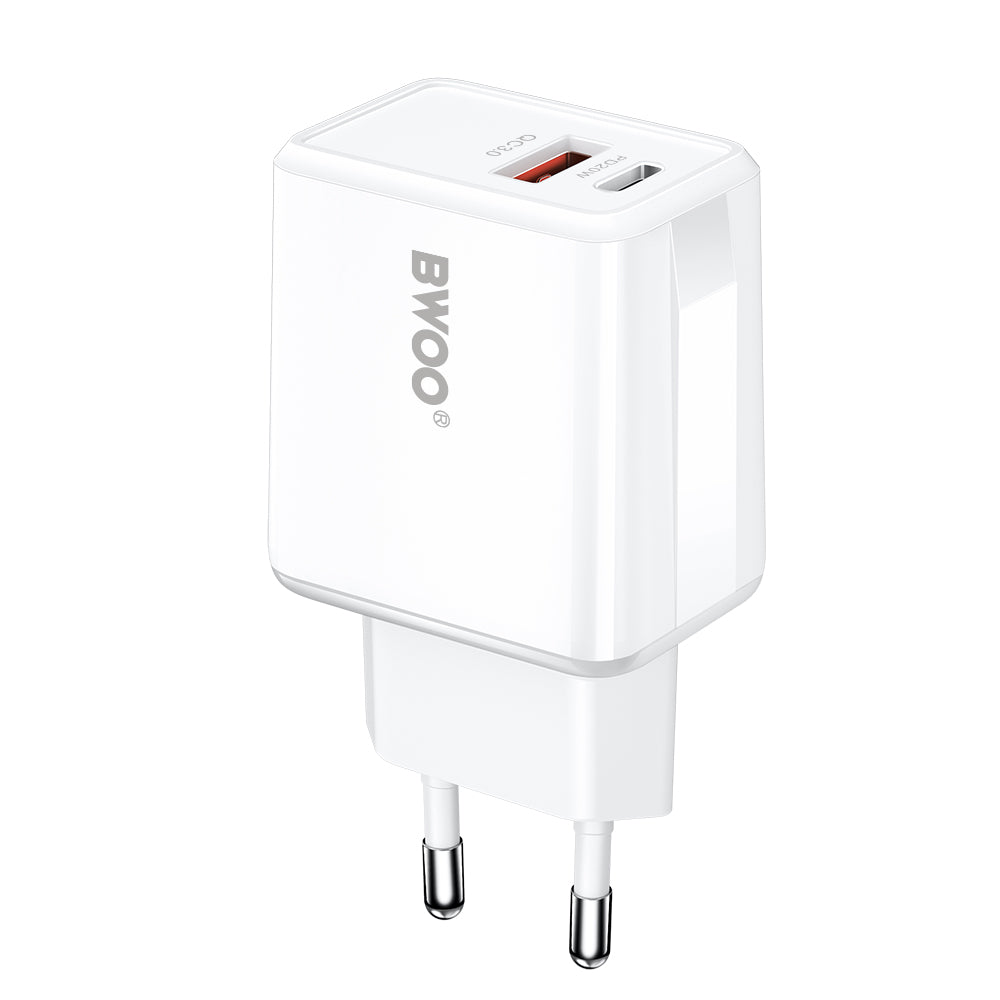 Зарядно за мрежа BWOO CDA182, 38W, 3A, 1 x USB-A - 1 x USB-C, Бяло
