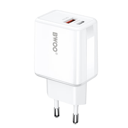 Зарядно за мрежа BWOO CDA182, 38W, 3A, 1 x USB-A - 1 x USB-C, Бяло