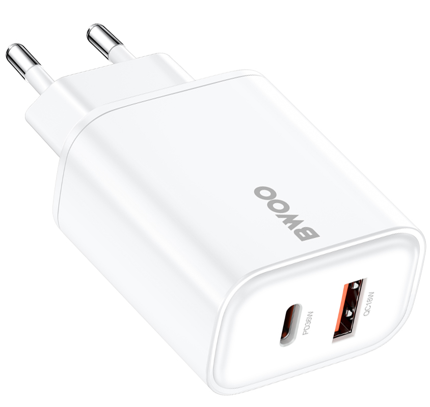 BWOO CDA207 Network Charger, 36W, 3A, 1 x USB-A - 1 x USB-C, White