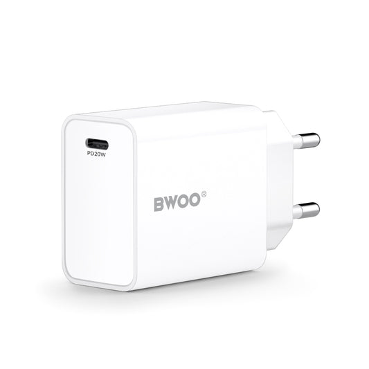 Мрежово зарядно устройство BWOO CDA226, 20W, 3A, 1 x USB-C, Бяло
