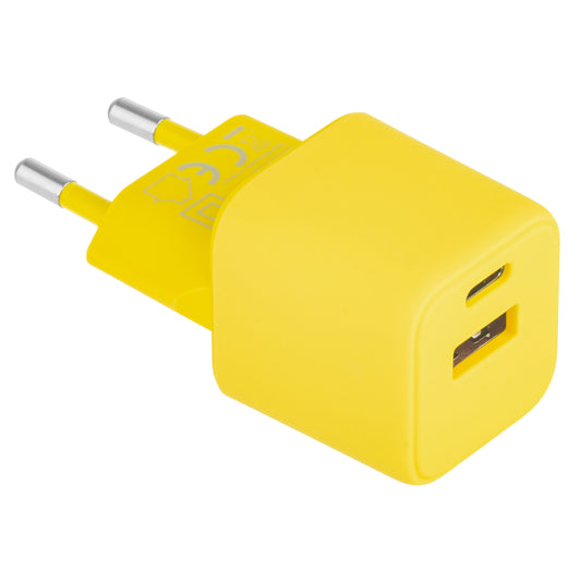 Мрежово зарядно устройство Colorum CLS30-AC-05, 30W, 3A, 1 x USB-A - 1 x USB-C, жълто