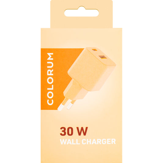 Мрежово зарядно устройство Colourum CLS30-AC-14, 30W, 3A, 1 x USB-A - 1 x USB-C, оранжево