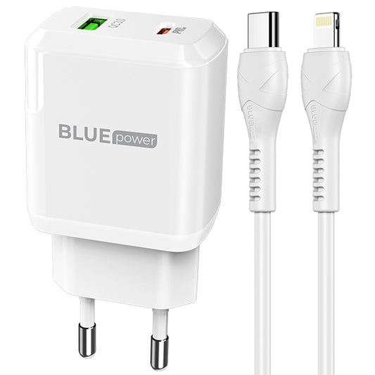 BLUE Power BLN5, 20W, 3A, 1 x USB-A - 1 x USB-C, бял