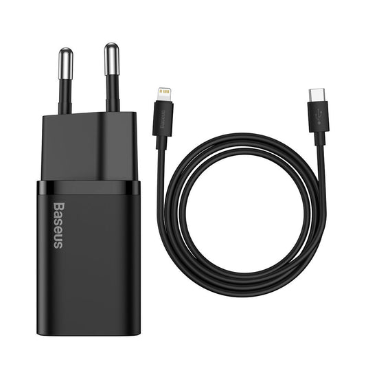 Мрежово зарядно устройство Baseus Super Si с Lightning кабел, 20W, 3A, 1 x USB-C, черно TZCCCSUP-B01