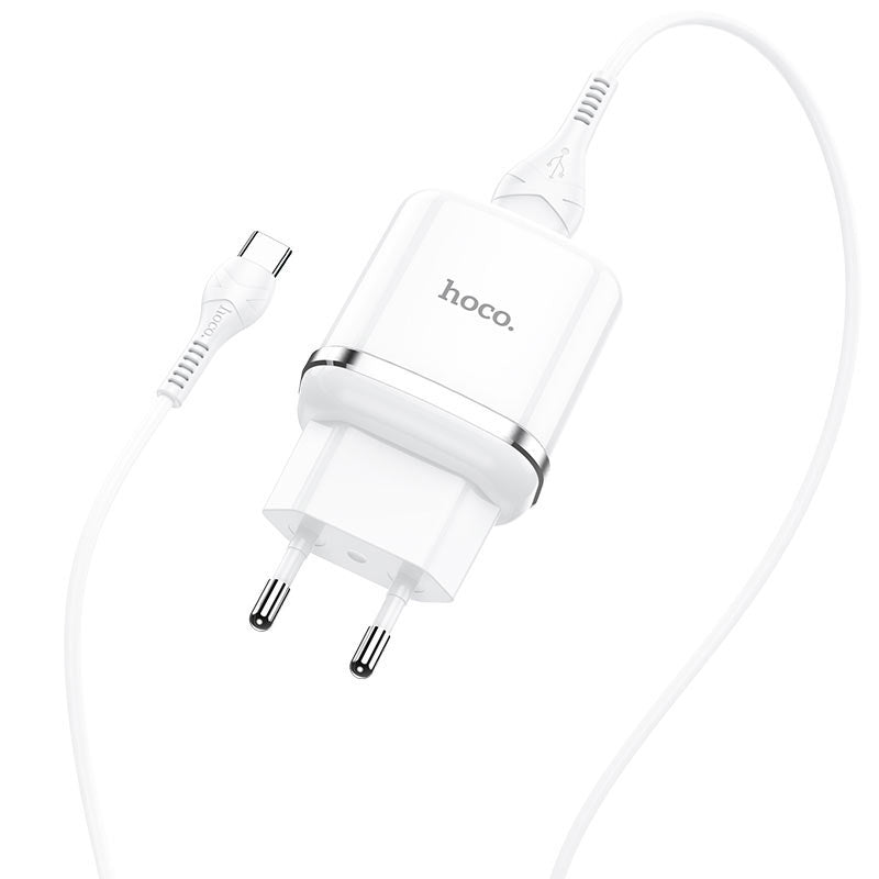 Мрежово зарядно устройство с USB-C кабел HOCO N3, 18W, 3A, 1 x USB-A, бяло