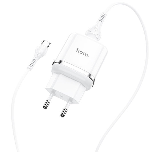 Мрежово зарядно устройство с USB-C кабел HOCO N3, 18W, 3A, 1 x USB-A, бяло