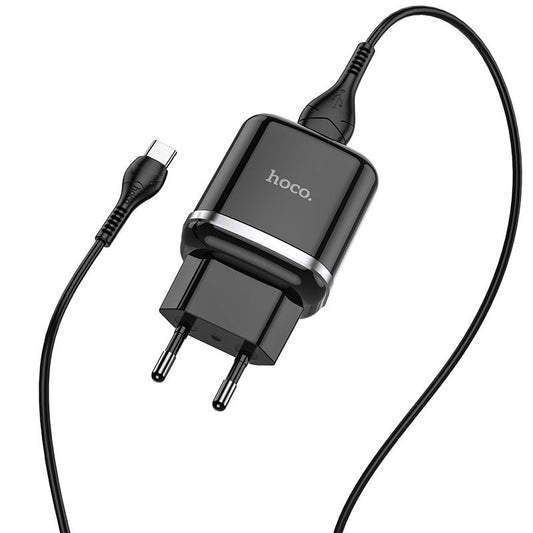 Мрежово зарядно устройство с USB-C кабел HOCO N3, 18W, 3A, 1 x USB-A, черно