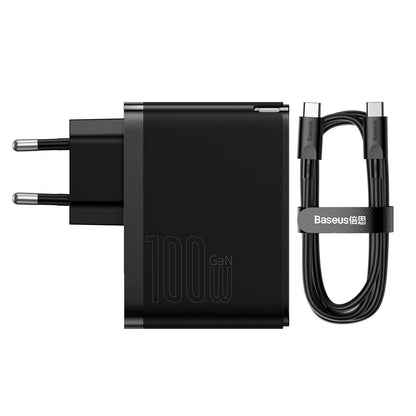 Зарядно устройство за мрежа с кабел USB-C Baseus GaN5 Pro, 100W, 3A, 1 x USB-A - 1 x USB-C, Черно CCGP090201