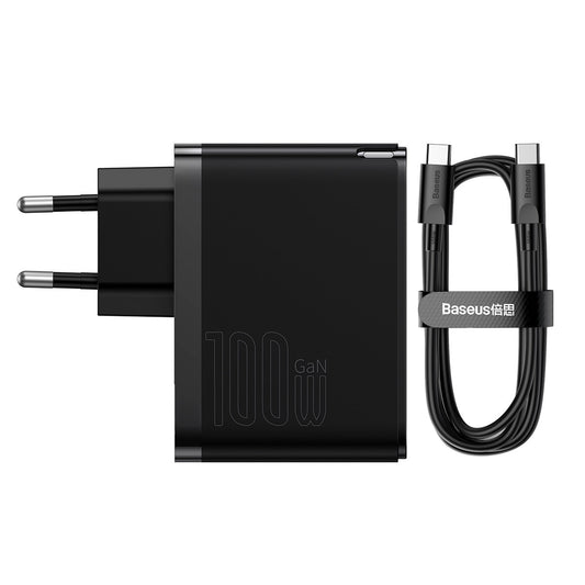 Зарядно устройство за мрежа с кабел USB-C Baseus GaN5 Pro, 100W, 3A, 1 x USB-A - 1 x USB-C, Черно CCGP090201