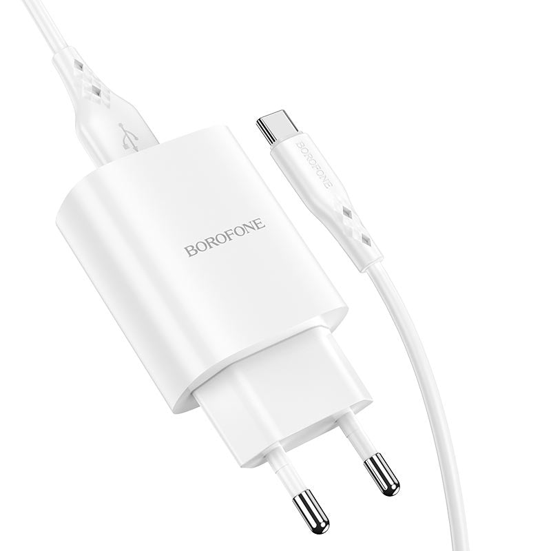 Мрежово зарядно устройство с USB-C кабел Borofone BN1, 10W, 2.1A, 1 x USB-A, бяло