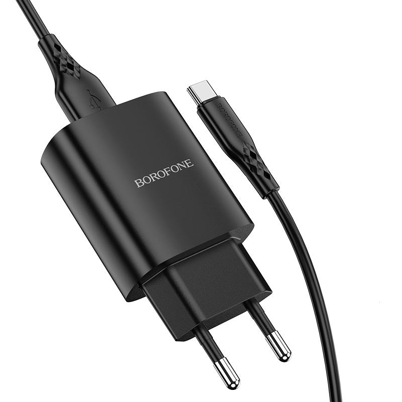 Мрежово зарядно устройство с USB-C кабел Borofone BN1, 10W, 2.1A, 1 x USB-A, черно