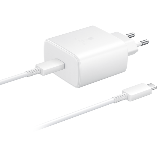 Зарядно устройство за мрежа с кабел USB-C Samsung EP-TA845 + EP-DA705BWE, 45W, 4.05A, 1 x USB-C, Бяло GP-TOU021RFBWW
