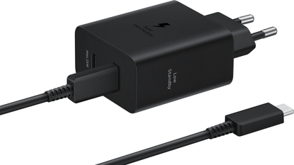 Мрежово зарядно устройство Samsung с USB-C кабел, 50W, 3A, 2 x USB-C, черно EP-T5020XBEGEU