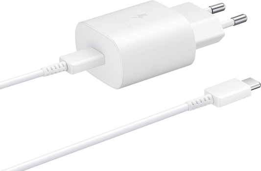 Мрежово зарядно устройство Samsung USB-C с кабел USB-C, 25W, 3A, 1 x USB-C, бяло EP-TA800XWEGWWW