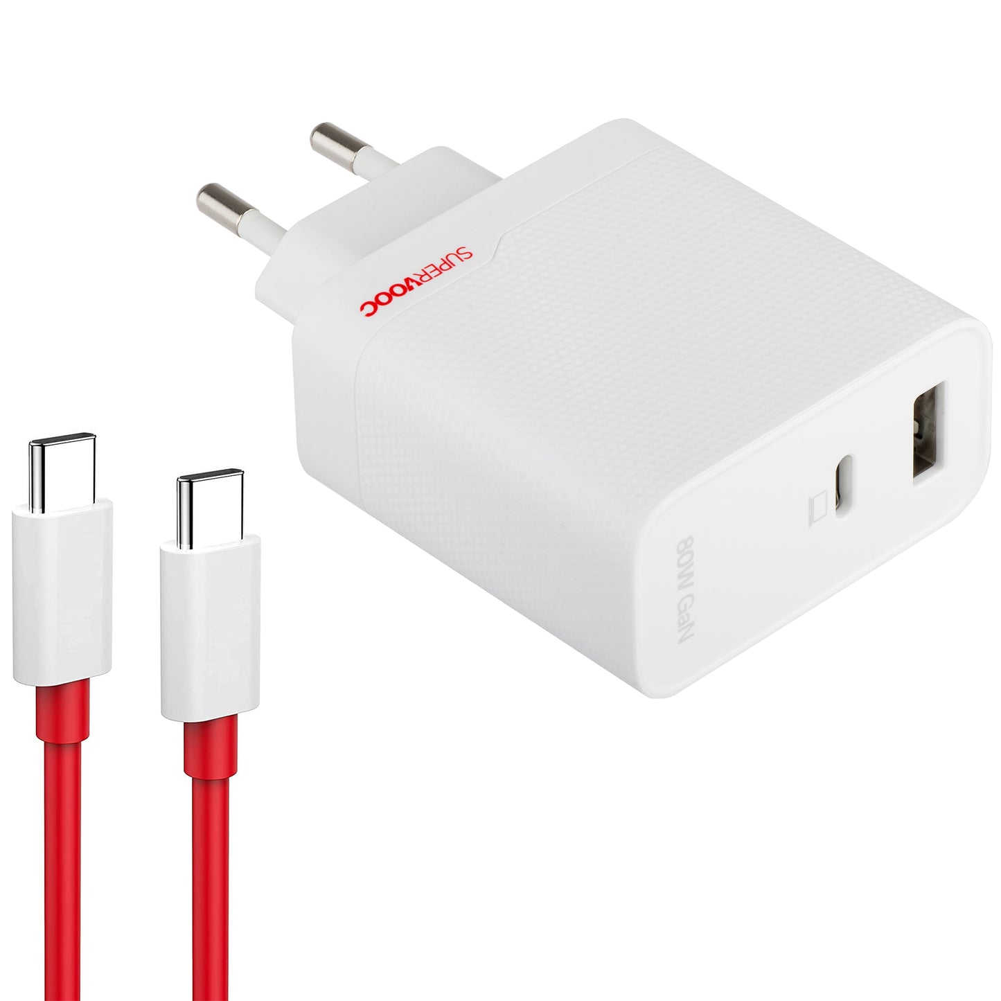 Мрежово зарядно устройство OnePlus с кабел USB-C OnePlus, 80W, 7,3A, 1 x USB-A - 1 x USB-C, бяло 5461100597