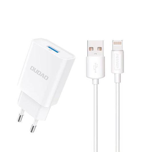 Мрежово зарядно с кабел Lightning Dudao A4EU, 10W, 2.1A, 1 x USB-A, Бяло